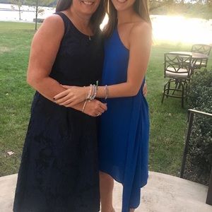 BCBG max one sleeve royal blue dress